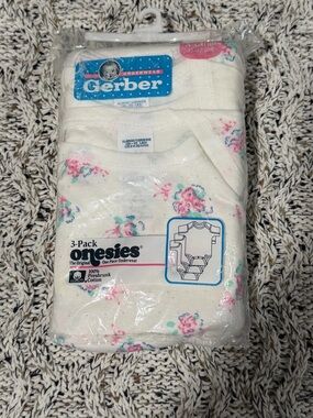 NEW Vintage 1994 3 Pack Pink Floral GERBER ONESIES BABY GIRL XL 100% Cotton USA